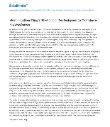 Martin Luther King’s Rhetorical Techniques to Convince His Audience