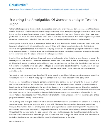 Exploring The Ambiguities Of Gender Identity In Twelfth Night
