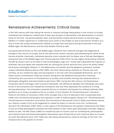 Renaissance Achievements: Critical Essay