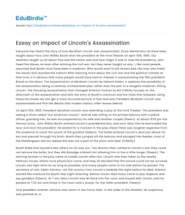 Essay on Impact of Lincoln’s Assassination