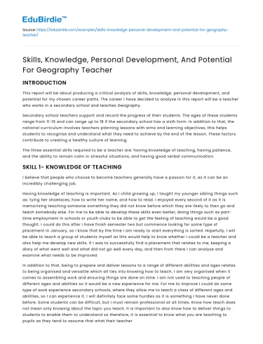 Geography Teacher: Skills, Knowledge, Development, Potential