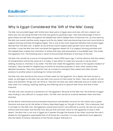 Why Is Egypt Considered the ‘Gift of the Nile’: Essay