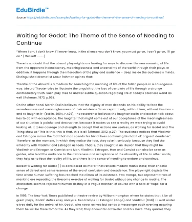 Waiting for Godot: The Theme of the Sense of Needing to Continue