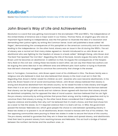 John Brown’s Way of Life and Achievements