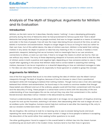 Analysis of The Myth of Sisyphus: Arguments for Nihilism