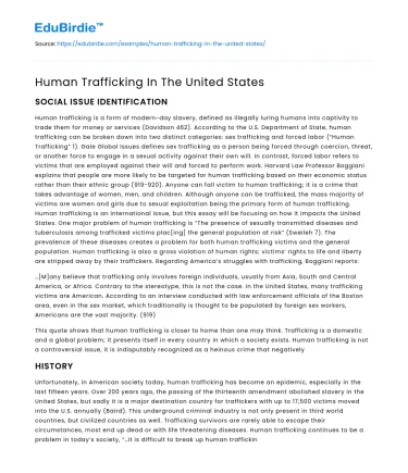 Human Trafficking In The United States