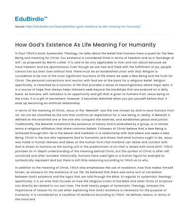 How God’s Existence As Life Meaning For Humanity