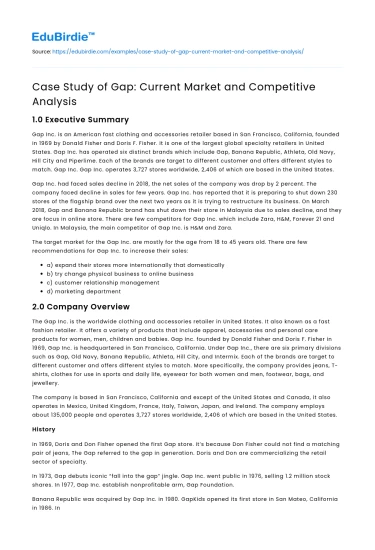 Case Study of Gap: Current Market and Competitive Analysis