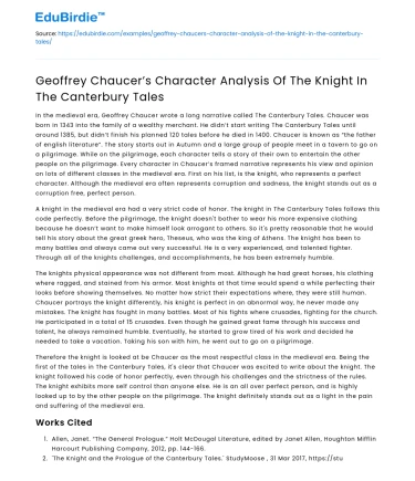 Chaucer’s Character Analysis of The Knight in Canterbury Tales