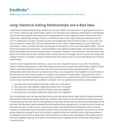 The Challenges of Long-Distance Relationships