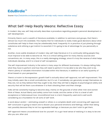 What Self-Help Really Means: Reflective Essay