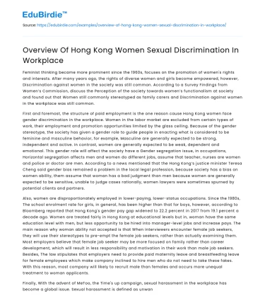 Gender Inequality in Hong Kong Workplaces