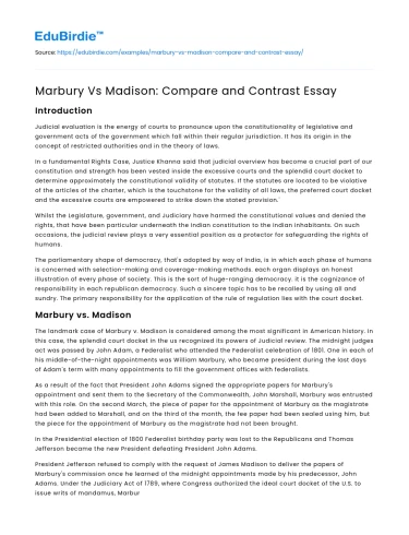 Marbury Vs Madison: Compare and Contrast Essay