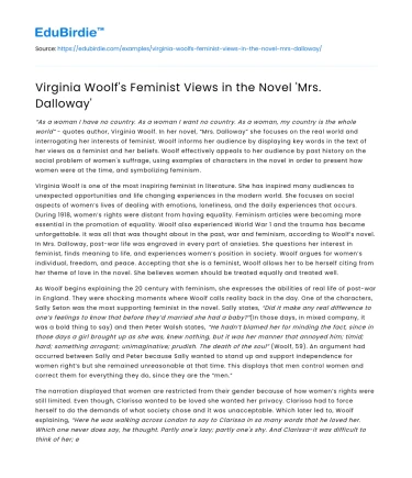Virginia Woolf’s Feminist Views in the Novel ‘Mrs. Dalloway’