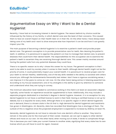 Argumentative Essay on Why I Want to Be a Dental Hygienist