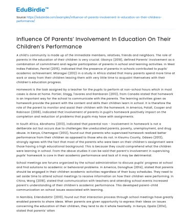 Parents’ Involvement in Education Impact on Children’s Performance