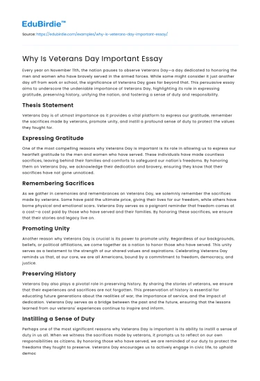 Why Is Veterans Day Important Essay
