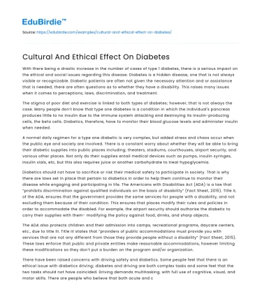 Cultural And Ethical Effect On Diabetes