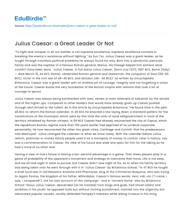 Julius Caesar: a Great Leader Or Not