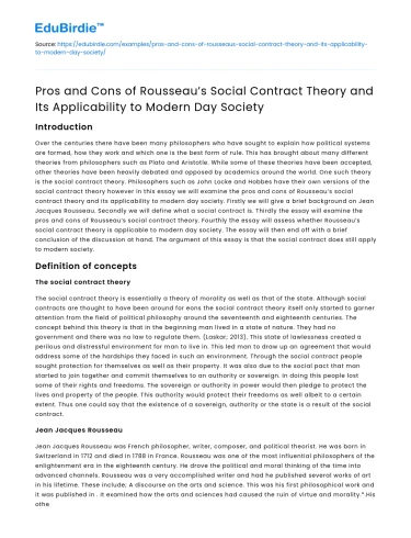 Rousseau’s Social Contract Theory in Modern Society