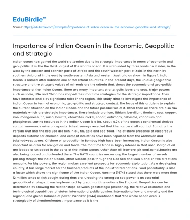 Importance of Indian Ocean in the Economic, Geopolitic and Strategic
