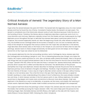 Critical Analysis of Aeneid: The Legendary Story of a Man Named Aeneas