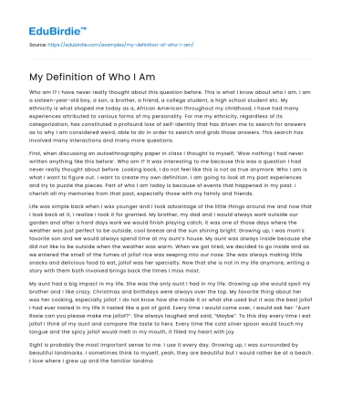 My Definition of Who I Am