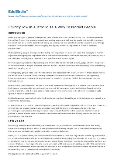 Privacy Law In Australia: Legal Framework
