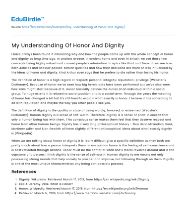 My Understanding Of Honor And Dignity