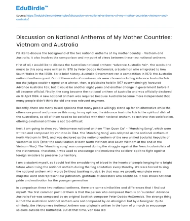 Comparing National Anthems: Vietnam & Australia
