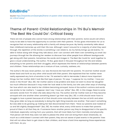 Parent-Child Relationships in Thi Bui’s Memoir