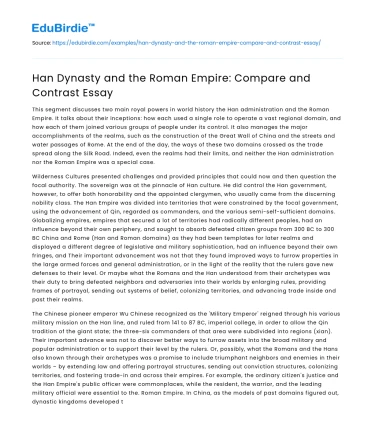 Han Dynasty and the Roman Empire: Compare and Contrast Essay