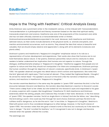 Hope Is the Thing with Feathers’: Critical Analysis Essay