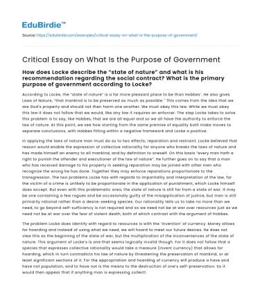 Critical Essay on What Is the Purpose of Government