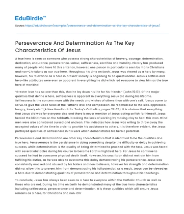 Perseverance And Determination As The Key Characteristics Of Jesus