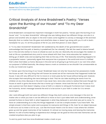 Critical Analysis of Anne Bradstreet’s Poetry and Themes