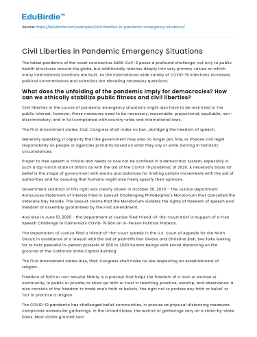 Civil Liberties in Pandemic Emergency Situations