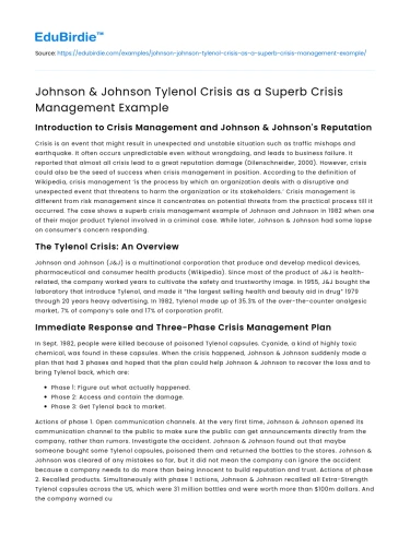 Johnson & Johnson Tylenol Crisis as a Superb Crisis Management Example