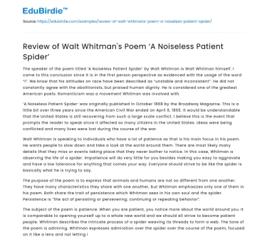 Review of Walt Whitman’s Poem ‘A Noiseless Patient Spider’