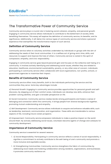 The Transformative Power of Community Service