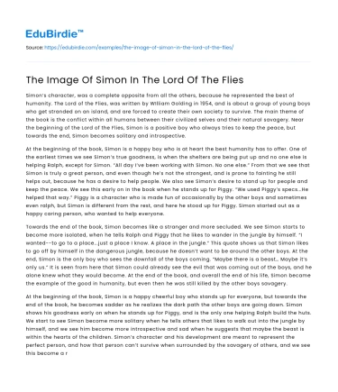 The Image Of Simon In The Lord Of The Flies