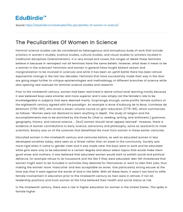 The Peculiarities Of Women In Science