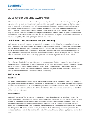 SMEs Cyber Security Awareness