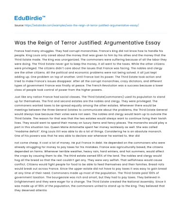 Was the Reign of Terror Justified: Argumentative Essay