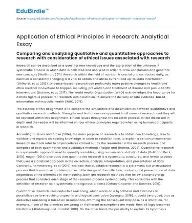 Application of Ethical Principles in Research: Analytical Essay