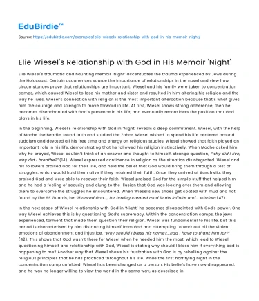 Elie Wiesel’s Relationship with God in His Memoir ‘Night’