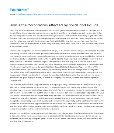 How is the Coronavirus Affected by Solids and Liquids