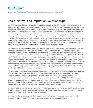 Social Networking Impact on Relationships