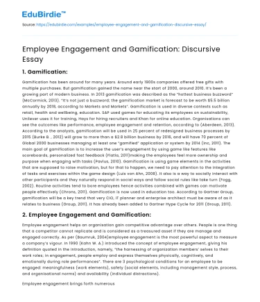 Employee Engagement and Gamification: Discursive Essay