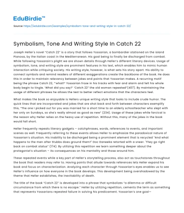 Symbolism, Tone And Writing Style In Catch 22